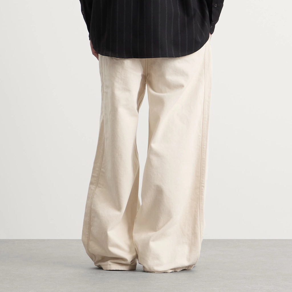 AMI Paris Men's Off-White Cotton Twill Wide Fit Trousers Ecru